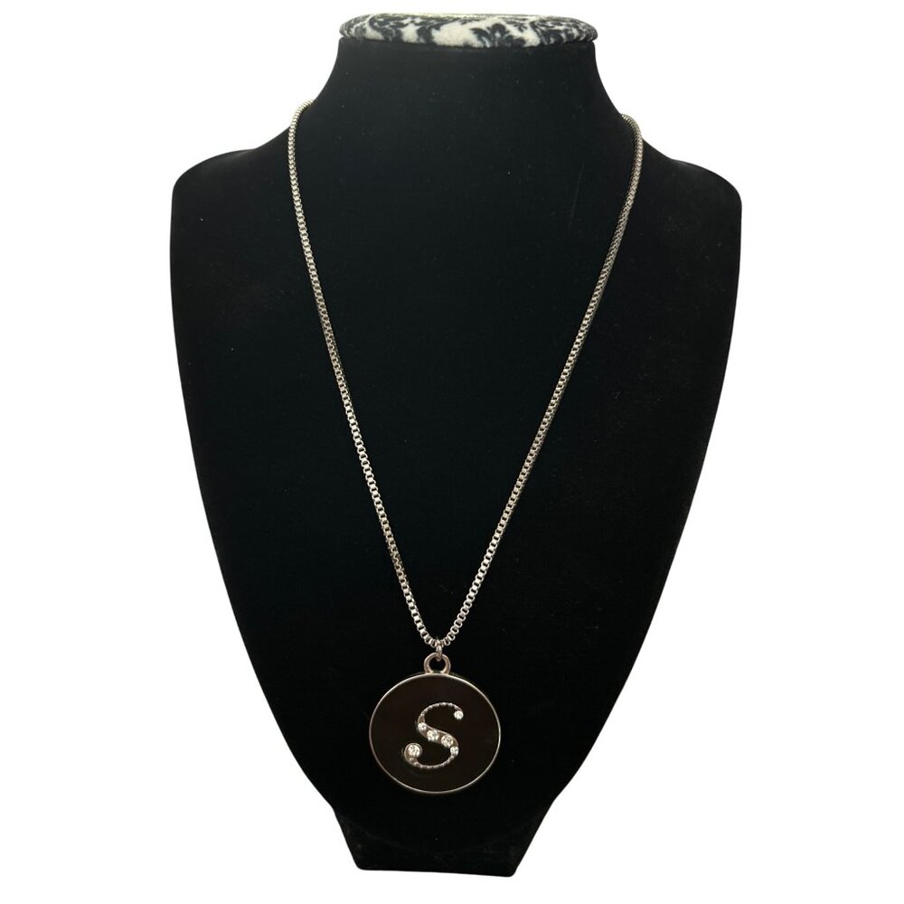 Reversible 18" Silver-Tone Necklace With Rhinestone Fleur De Lis & Initial "S"
